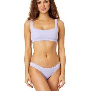 Madewell Women's Purple Ribbed Square-Neck Bikini Top Size‎ M